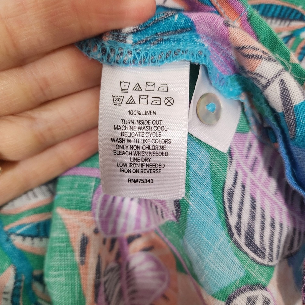 Cynthia Rowley Womens Med 100% Linen Tropical Leaf Print camp shirt button up - Picture 8 of 8